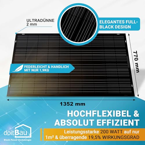 doitBau Solarpanel 200W, flexibel, Full-Black – Bild 2