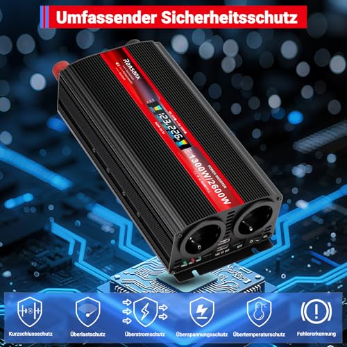 12V auf 230V Wechselrichter 1300W LCD USB für Camping – Bild 2