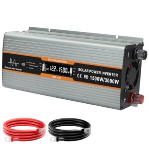Wechselrichter DC 12V auf AC 230V - 1500W/3000W Reiner Sinus Spannungswandler Spitzenleistung, mit intelligentem Erkennungssystem, für RV, Wohnwagen, Haushaltsgeräten