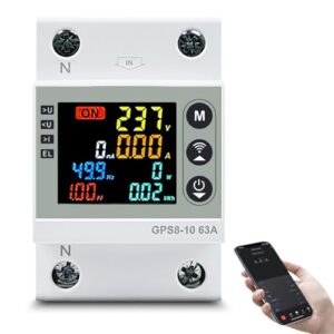 Jadeshay Smartmeter Stromzähler WLAN Stromzähler Hutschiene KWh Zähler mit Leckageschutz Unterspannungsschutz und Überspannungsschutz 63A AC220V, Tuya APP Steuerung(GPS8-10-U)