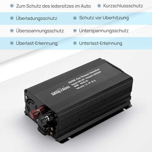Bapdas 500W Spannungswandler 12V auf 230V mit USB – Bild 4