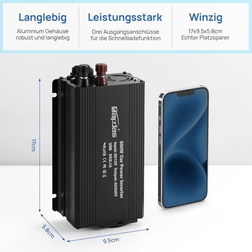 Bapdas 500W Spannungswandler 12V auf 230V mit USB – Bild 6