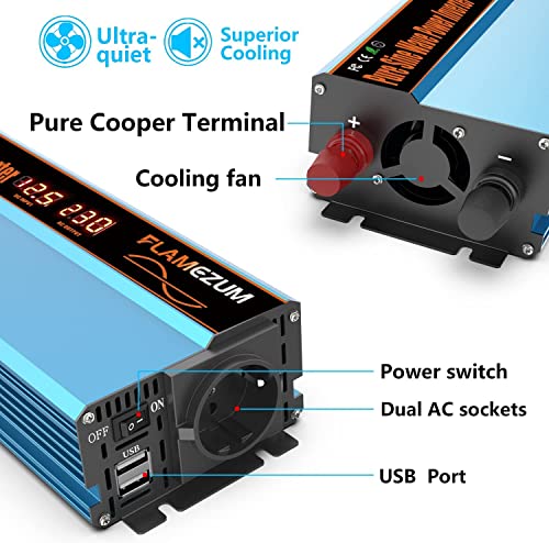 FLAMEZUM 1000W Sinus Wechselrichter 12V auf 230V – Bild 3