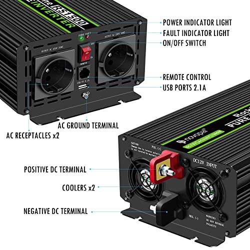 novopal 1500W KFZ Spannungswandler 12V auf 230V – Bild 2