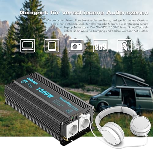 GIANDEL 1500W Reiner Sinus Wechselrichter 12V auf 230V – Bild 2