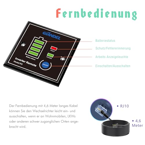 GIANDEL 1500W Reiner Sinus Wechselrichter 12V auf 230V – Bild 5