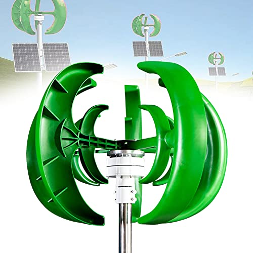 2000W Vertikale Windkraftanlage Set 12V 24V 5 Blatt Windgenerator Laterne Vertikale Achse Windräder Mit Controller,für Terrasse,Marine,Chalet,Boot,Green-24V