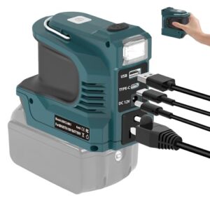 220W Wechselrichter für Makita 18V Batterie,DC 18V zu AC 220V Inverter,Spannungswandler,Adapter mit 1-USB-Port-Anschluss-1 Typ-C-Anschluss-Steckdose &1 DC-Ausgang 12V/5A, LED-Licht