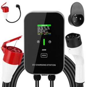 Typ 2 Ladekabel Mobile Wallbox, 22KW 8-32A Ladekabel EV Chargers mit Steuerbarer Digitalanzeige für Elektroauto, CEE 16A EV Ladegerät für Model 3/Y, ID.3/4/5, C5X, DS7, GLA, Q3, X3