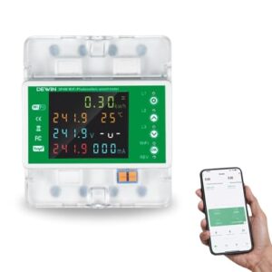 DEWIN Stromzähler 3 Phasen Smart Meter Drehstromzähler Hutschiene Tuya WiFi 3 Phasen Stromzähler with Überspannungsschutz und Unterspannungsschutz 100A AC 380V