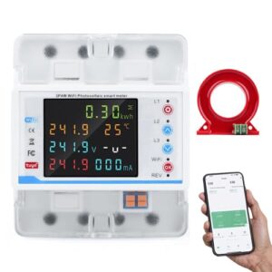 Jadeshay Stromzähler 3 Phasen 4P 100A 380VAC Drehstromzähler Smart Meter 3 Phasen Wlan Balkonkraftwerk Intelligenter Leistungsschalter mit LCD-Farbdisplay Über-/Unterspannungsschutz(With Transformer)