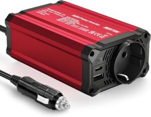 300W Auto Wechselrichter, DC 12 V auf 230 V Auto-Wechselrichter mit AC Steckdosen und 3.4 A Dual-USB-Anschlüssen, Autostecker Adapter Steckdosenkonverter