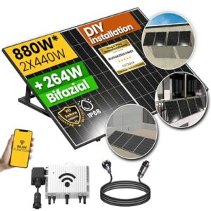 EPP.Solar® 880W Balkonkraftwerk mit Halterung Balkonkraftwerk, Bifaziale Solarpanel, Balkonkraftwerk 800W komplett Steckdose, Wechselrichter 800W mit Wifi, Photovoltaik komplettanlage, 3m Kabel