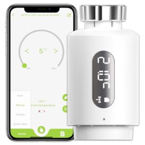 Smart Heizkörperthermostat mit APP ANTELA Digitales Display zur Kontrolle der Heiztemperatur, Kompatibel Alexa und Google Home, 1 Stück