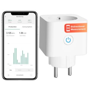 Smart WLAN Steckdose mit Strommessung ANTELA Stromzähler für Balkonkraftwerk 16A, Smart Life APP, kompatibel mit Alexa/Google Home, Timer Zeitplan, 1PC