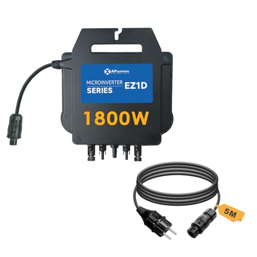 APsystems® Mikrowechselrichter EZ1D 1800W inkl. integrierter WLAN & Bluetooth und VDE-Relais, Plug & Play ideal für Balkonkraftwerk (mit Anschlusskabel)