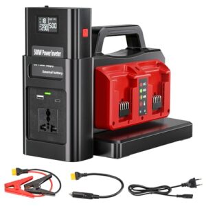 Adisipsoarin 500W Wechselrichter mit Reiner Sinuswelle für Milwaukee M18 18V Batterie (ohne Batterie), 18V auf 230V Spannungswandler, mit Dual-USB-Anschluss und EU-Steckdosen, Inverter (4-Ports)