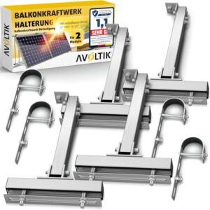 Avoltik 2x Balkonkraftwerk Halterung Balkon Geländer für alle Solarpanel-Größen I Solarmodul Halterung aus robustem Aluminium I Balkonkraftwerk Befestigung verstellbarem Winkel 0 ° oder 15-30°
