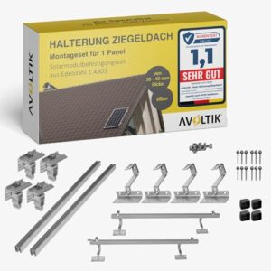 Avoltik Solar Ziegeldach Halterung für Balkonkraftwerk – PV Dachmontage Set für 1 Solarmodul 30–40 mm – Dachhalterung mit höhenverstellbaren Dachhaken aus Edelstahl & EASY-CLICK Befestigung