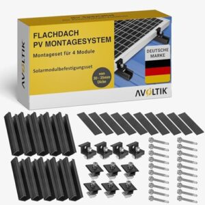 Avoltik Solarpanel Halterung Flachdach I Set für 4 Panele I Solarmodul Halterung Balkonkraftwerk I Flachdach Halterung für PV Module I Solarmodulbefestigungsset mit verstellbarer Endklemme von 30-35mm