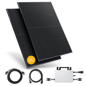 Kleines Kraftwerk 1000W Balkonkraftwerk XL ohne Halterung (bifazial) | Balkonkraftwerk 800W komplett Steckdose, 15m Kabel | 800W Wechselrichter | Solaranlage Komplettset | 2x 500W Solarmodule
