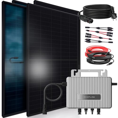 SUNNIVA 1840W Balkonkraftwerk BIFAZIAL FULLBLACK komplett Steckdose ECOFLOW 800W Wechselrichter, PV Solaranlage, 4x 460W Glas-Glas Solarmodule, inkl. 5m Kabel, Bluetooth WIFI, Komplettset