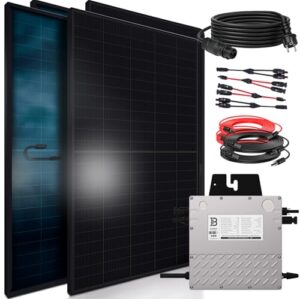 SUNNIVA 1840W Balkonkraftwerk BIFAZIAL FULLBLACK komplett Steckdose BENY 800W Wechselrichter, PV Solaranlage, 4x 460W Glas-Glas Solarmodule, inkl. 5m Kabel, Komplettset