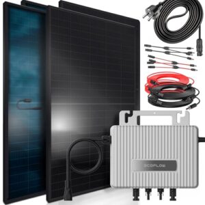 SUNNIVA 1840W Balkonkraftwerk BIFAZIAL FULLBLACK komplett Steckdose ECOFLOW 800W Wechselrichter, PV Solaranlage, 4x 460W Glas-Glas Solarmodule, inkl. 5m Kabel, Bluetooth WIFI, Komplettset