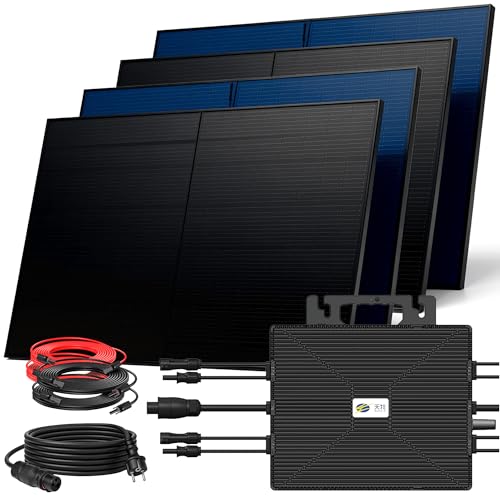 SUNNIVA 2000W Balkonkraftwerk BIFAZIAL FULLBLACK komplett Steckdose ASTRO-E 1600W Wechselrichter, PV Solaranlage, 4x 500W Glas-Glas Solarmodule, inkl. 5m Kabel, Bluetooth WIFI, Komplettset