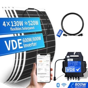 ECO-WORTHY Balkonkraftwerk 520W/600W,0% VAT balkonkraftwerk komplett steckdose mit 4x130W Solarpanel Flexibel und 600W/800W APsystems Wechselrichter mit VDE Relais