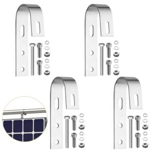 Anbte 4 Stück Balkonkraftwerk Haken 304 Edelstahl, Solarpanel Halterung Haken Balkon inkl. Montagezubehör, Universelle PV Modul Haken für Solarmodule Balkongelände, Flachdach, Wohnmobile (Silber)