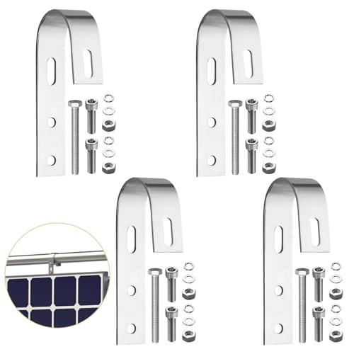 Anbte 4 Stück Balkonkraftwerk Haken 304 Edelstahl, Solarpanel Halterung Haken Balkon inkl. Montagezubehör, Universelle PV Modul Haken für Solarmodule Balkongelände, Flachdach, Wohnmobile (Silber)