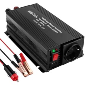 Bapdas 500W Wechselrichter DC 12 V auf AC 230 V Spannungswandler，USB-Anschlüssen (2,4A) für Auto, Wohnwagen, Camping, Laden von Handys, Laptops und Anderen Geräten