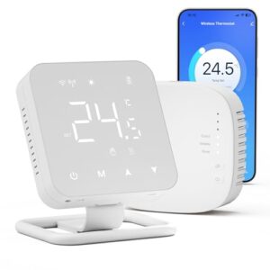 Beok Thermostat Fussbodenheizung WiFi Für Wasser Fußbodenheizung und Gaskessel, Tuya Smart Raumthermostat Heizung Thermostate Kompatibel mit Alexa Google Assistant, Batteriebetrieben,BOT-R3X-WIFI