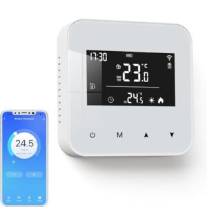 Beok WiFi Thermostat Für Gaskessel, Tuya Smart Raumthermostat Thermostate Heizung Digital LCD-Anzeige Kompatibel mit Alexa Google Assistant, Batteriebetrieben, Aufputz BOT-R5W-WIFI Weiß