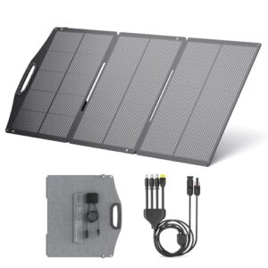 BigBlue 150W Tragbares Solarpanel ETFE, Faltbare Solarmodule N-Type 20,8V/9,23A mit Aufsteller, IP68 Wasserdicht, Tragbares Solar-Ladegerät mit 5 Anschlussart für Stromtankstelle, Camping, Wohnmobil
