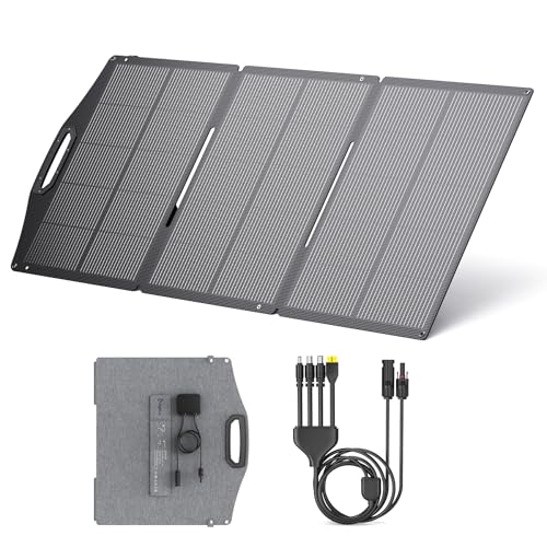 BigBlue 150W Tragbares Solarpanel ETFE, Faltbare Solarmodule N-Type 20,8V/9,23A mit Aufsteller, IP68 Wasserdicht, Tragbares Solar-Ladegerät mit 5 Anschlussart für Stromtankstelle, Camping, Wohnmobil