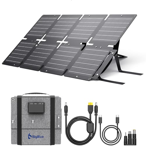 BigBlue 60W Faltbares Solarladegerät, Tragbares ETFE-Solarpanel QC3.0+PD45W+22,2V DC-Ausgang【IP68 Wasserdicht&Winkelständer】für Notstromversorgung Camping Kompatibel mit Smartphone-Tablet-Stromstation