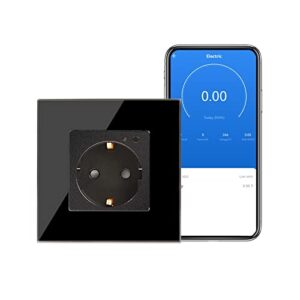 CNBINGO WLAN Schuko Steckdose unterputz mit Strommessung, 16 Amp Glas Smart Steckdose Arbeit mit Alexa(Echo, Echo Dot), Google Assistant, Nur 2.4 GHz WiFi, 1 Fach, Schwarz, 1er Pack