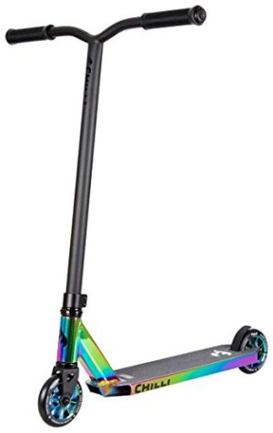 Chilli Pro Scooter Rocky Neochrome | Erstklassiger bunter Stunt-Scooter für Einsteiger | Robuster Roller, drehbarer Lenker ideal für Tricks geeignet | Leicht & schnell für maximales Fahrvergnügen