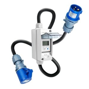 WSPIHO 230VAC 16A Mobiler Digitaler Stromzähler für Steckdose,Zwischenzähler Strom mit IP65 Stromzählergehäuse,CEE 3 Pin 16A Stecker auf CEE 16A Kupplung