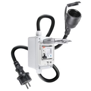WSPIHO 230VAC 16A Mobiler Digitaler Stromzähler für Steckdose mit FI Schutzschalter Typ A,230V IP44 Schuko Stecker,Zwischenzähler Strom mit IP67 Stromzählergehäuse
