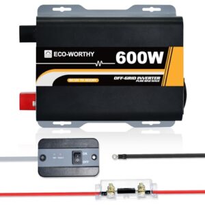 ECO-WORTHY 600W 12Vdc-230Vac Netzunabhängiger Solarwechselrichter Sinuswelle mit Fernbedienung & ANL-Sicherung & Batteriekabel für Auto Wohnmobil Caravan Camping und Solar System Haus