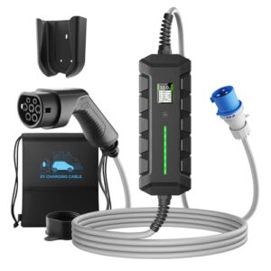 EIDYBOX 1-phasig EV Ladegerät Typ 2 Mobile Wallbox 7.4 KW mit CEE Stecker, Einphasig [16A | 24A | 32A] EV Ladegerät mit 6m Ladekabel, IP66 Wasserdicht Mobile Ladestation für EV PHEV Tragbare Taschen