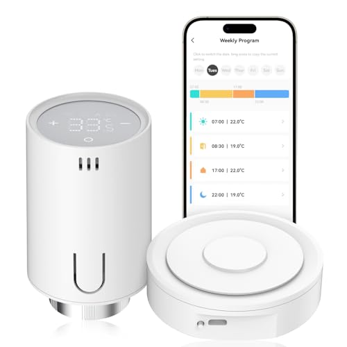 EMKE Smart Heizkörperthermostat Starter Kit, Intelligenter Heizungsthermostat mit App-Funktion, kompatibel mit Alexa & Google Assistant, Thermostat Heizung inklusive Tuya Zigbee Gateway, M30*1,5mm