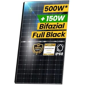 EPP.Solar® Bifazial Solarmodul 500W Black/Silver Rahmen, Photovoltaik Solarpanel (4X)