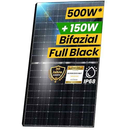 EPP.Solar® Bifazial Solarmodul 500W Black/Silver Rahmen, Photovoltaik Solarpanel (4X)