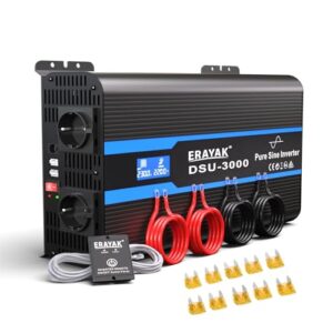 Erayak Reiner Sinus Wechselrichter 12V auf 220V 230V 3000W/6000 W Spannungswandler DC AC Inverter Stromwandler mit Fernbedienung und LED-Anzeige für Fahrzeuge Kfz Solar Auto Wohnmobil Haushaltsgeräten
