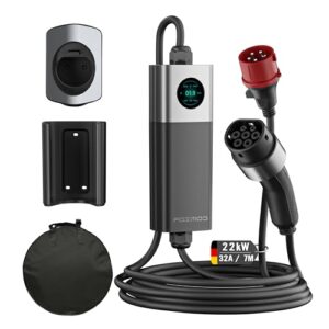 FOXMOD EV Elektrofahrzeug Ladegerät, 22kW, 6–32A, Typ 2 CEE, Drehstrom, 7m, mit Halterung, Mobile&Wallbox Tragbares, Digitalanzeige, kompatibel mit Volkswagen, Skoda, Renault, Hyundai, MG, KIA