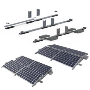 Montage-Set für Flachdach, 4 PV-Module, Ost-West und Süd-Ausrichtung, Aluminium Befestigungssystem mit Schienen und Klemmen 0% MwSt